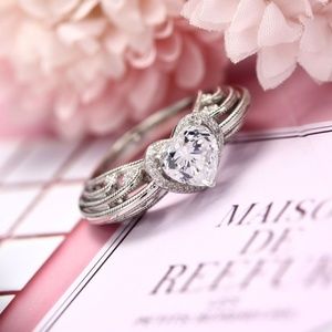 Heart Shaped Sterling Silver Engagement Ring